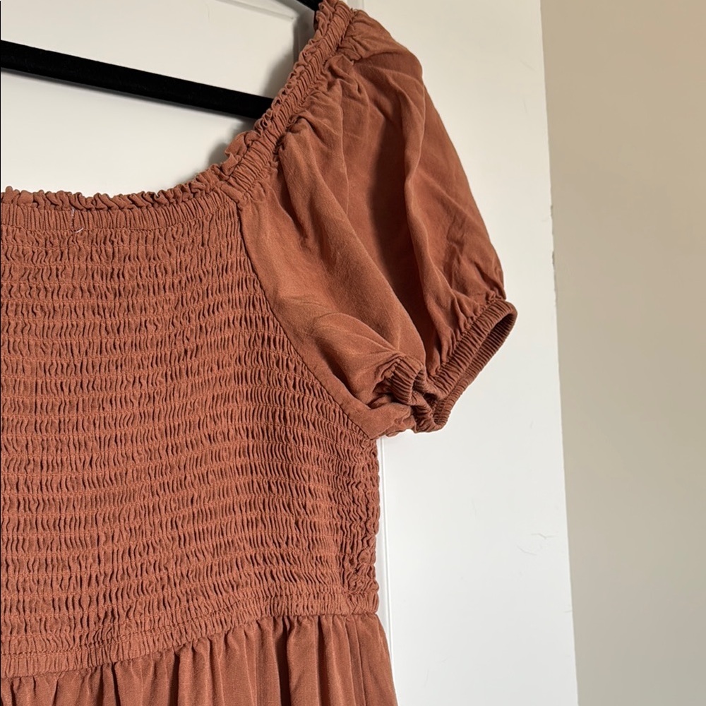 Terracotta Brown Puff Sleeve Dress